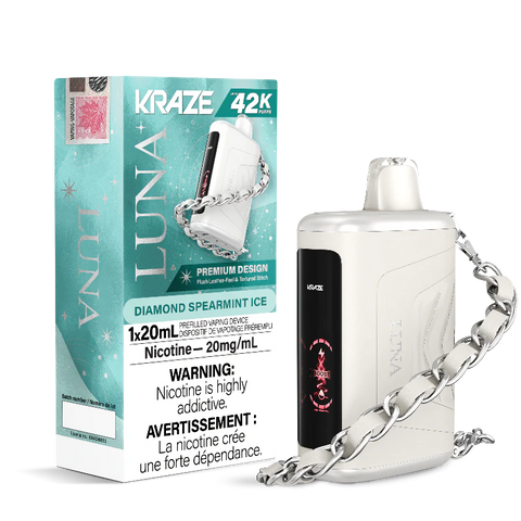 Experience the refreshing taste of spearmint with the KRAZE LUNA 42K DIAMOND SPEARMINT ICE DISPOSABLE VAPE. Get the best price in Canada from our vape shop. Shop now for a cool and satisfying vape experience!