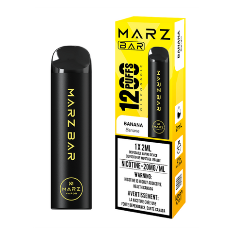 Marz Bar 1200 Banana Disposable Vape - 1200 puffs of smooth, creamy banana flavor. Premium quality disposable with authentic tropical taste. Shop now at Wii Vape Canada!