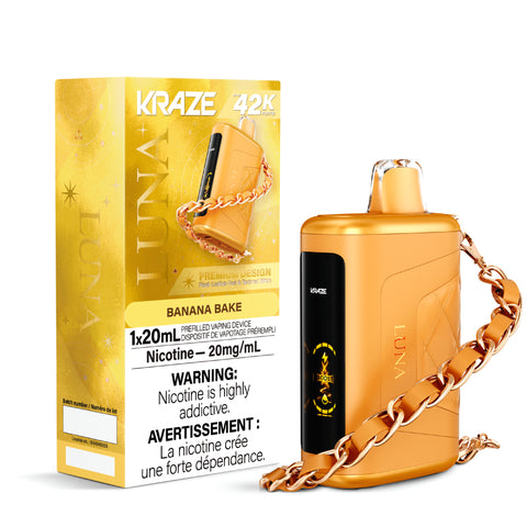 Experience the premium quality of our Kraze Luna Banana Bake DISPOSABLE VAPE. Enjoy the convenience and flavor of this disposable vape. Perfect for on-the-go use. Shop now at VapeHub!