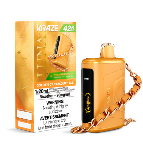 Experience the refreshing taste of Golden Cantaloupe Ice with our disposable vape from Kraze. Get the best price in Canada at Wii Vape. Shop now for a premium vaping experience!