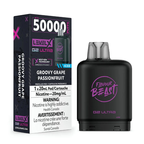 Level X G2 Ultra Flavour Beast Pods Groovy Grape Passionfruit 50K Puffs Wii Vape