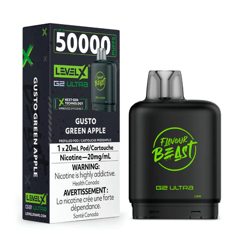 Level X G2 Ultra Flavour Beast Pods Gusto Green Apple 50K Puffs Wii Vape Canada