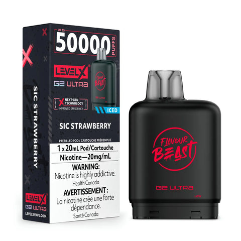 Level X G2 Ultra Sic Strawberry 50K Puffs Flavour Beast Pods Canada