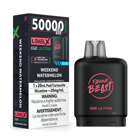 Level X G2 Ultra Weekend Watermelon 50K Puffs Flavour Beast Pods Canada