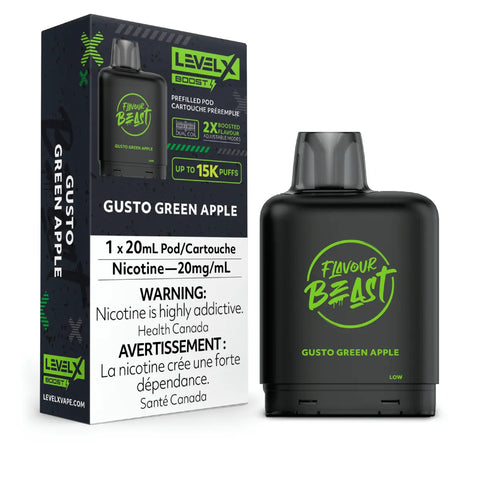 Level X Flavour Beast Boost Pod 20mL - Gusto Green Apple vape shop vape store wii vape gta york toronto ontario canada best price cheap 1 shop number one shop DISPOSABLE DISPOSABLES salt nic salt Nicotine TFN Herbal Vape dry herb concentrates Shatter Dabs Weed how to how to? sale boxing day black friday Marijuana weed Supreme