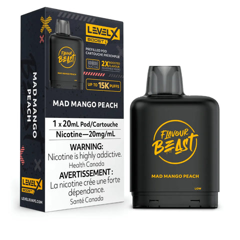 Level X Flavour Beast Boost Pod 20mL - Mad Mango Peach vape shop vape store wii vape gta york toronto ontario canada best price cheap 1 shop number one shop DISPOSABLE DISPOSABLES salt nic salt Nicotine TFN Herbal Vape dry herb concentrates Shatter Dabs Weed how to how to? sale boxing day black friday Marijuana weed Supreme