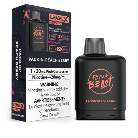 Level X Flavour Beast Boost Pod 20mL - Packin' Peach Berry vape shop vape store wii vape gta york toronto ontario canada best price cheap 1 shop number one shop DISPOSABLE DISPOSABLES salt nic salt Nicotine TFN Herbal Vape dry herb concentrates Shatter Dabs Weed how to how to? sale boxing day black friday Marijuana weed Supreme
