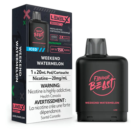 Level X Flavour Beast Boost Pod 20mL - Weekend Watermelon Iced vape shop vape store wii vape gta york toronto ontario canada best price cheap 1 shop number one shop DISPOSABLE DISPOSABLES salt nic salt Nicotine TFN Herbal Vape dry herb concentrates Shatter Dabs Weed how to how to? sale boxing day black friday Marijuana weed Supreme