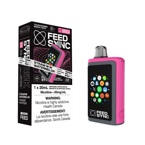 Revolutionary touch-screen disposable vape with 25,000 puffs, 4 power modes, and smartphone connectivity. Experience the future of vaping with FEED SYNC.