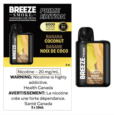 Breeze Prime 6000 - Banana Coconut vape shop vape store wii vape gta york toronto ontario canada best price cheap 1  shop number one shop DISPOSABLE DISPOSABLES salt nic salt Nicotine TFN Herbal Vape dry herb concentrates  Shatter Dabs Weed how to how to? sale boxing day black friday  Marijuana weed Supreme