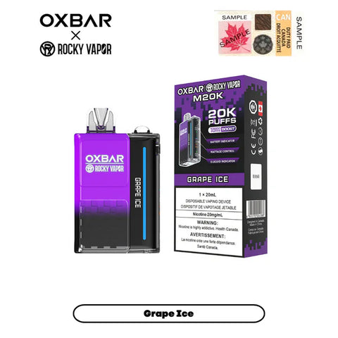 ROCKY VAPOR OXBAR 20K - GRAPE ICE vape shop vape store wii vape gta york toronto ontario canada best price cheap 1  shop number one shop DISPOSABLE DISPOSABLES salt nic salt Nicotine TFN Herbal Vape dry herb concentrates  Shatter Dabs Weed how to how to? sale boxing day black friday  Marijuana weed Supreme