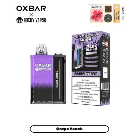 ROCKY VAPOR OXBAR 20K - GRAPE PEACH vape shop vape store wii vape gta york toronto ontario canada best price cheap 1  shop number one shop DISPOSABLE DISPOSABLES salt nic salt Nicotine TFN Herbal Vape dry herb concentrates  Shatter Dabs Weed how to how to? sale boxing day black friday  Marijuana weed Supreme
