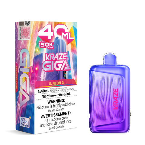 Kraze Giga 150k Disposable 20mg S. Neon G Flavour 150000 Puffs