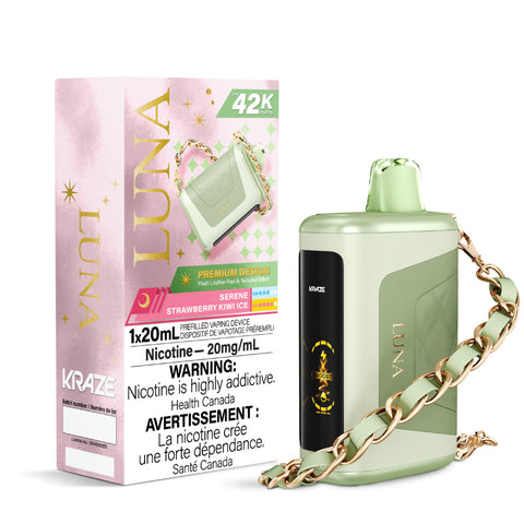 Experience the refreshing flavors of Serene Strawberry Kiwi Ice with our disposable vape from Kraze. Get the best price in Canada for this premium product. Shop now!