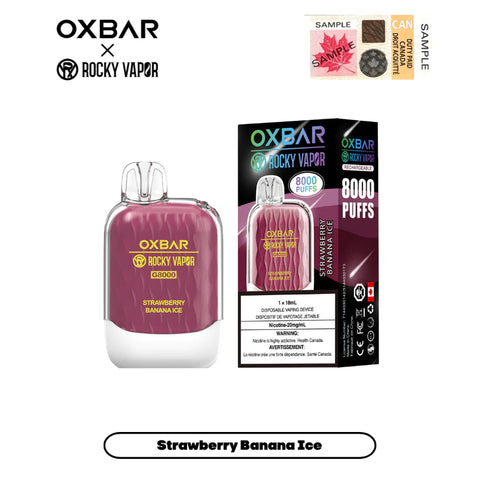 ROCKY VAPOR OXBAR G-8000 - SSTRAWBERRY BANANA ICE vape shop vape store wii vape gta york toronto ontario canada best price cheap 1  shop number one shop DISPOSABLE DISPOSABLES salt nic salt Nicotine TFN Herbal Vape dry herb concentrates  Shatter Dabs Weed dash vapes how to how to? sale boxing day black friday  Marijuana weed Supreme