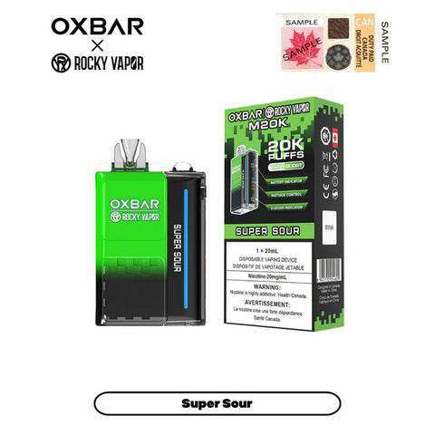 ROCKY VAPOR OXBAR 20K - SUPER SOUR vape shop vape store wii vape gta york toronto ontario canada best price cheap 1  shop number one shop DISPOSABLE DISPOSABLES salt nic salt Nicotine TFN Herbal Vape dry herb concentrates  Shatter Dabs Weed how to how to? sale boxing day black friday  Marijuana weed Supreme