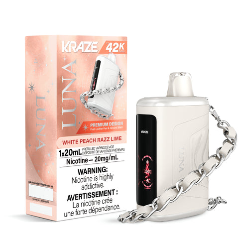 Experience the refreshing flavors of White Peach Razz Lime with our disposable vape from Kraze. Get the best price in Canada at Wii Vape. Shop now for a premium vaping experience!