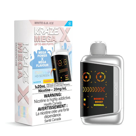Kraze Mega X White G.B. Ice Disposable Vape Premium Quality