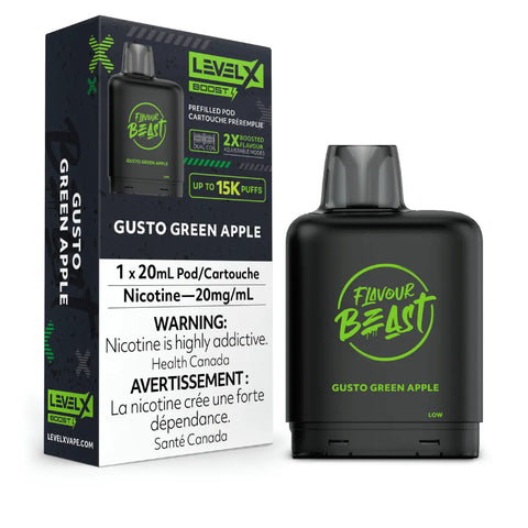 Level X Flavour Beast Boost Pod 20mL - Gusto Green Apple vape shop vape store wii vape gta york toronto ontario canada best price cheap 1  shop number one shop DISPOSABLE DISPOSABLES salt nic salt Nicotine TFN Herbal Vape dry herb concentrates  Shatter Dabs Weed how to how to? sale boxing day black friday  Marijuana weed Supreme