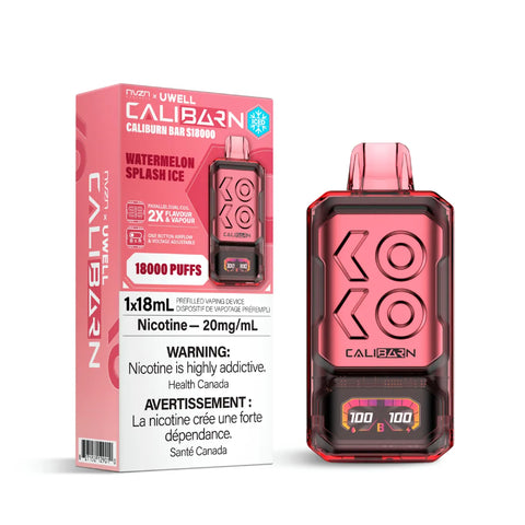 NVZN Caliburn Bar 18K Disposable - Watermelon Splash Ice vape shop vape store wii vape gta york toronto ontario canada best price cheap 1  shop number one shop DISPOSABLE DISPOSABLES salt nic salt Nicotine TFN Herbal Vape dry herb concentrates  Shatter Dabs Weed how to how to? sale boxing day black friday  Marijuana weed Supreme